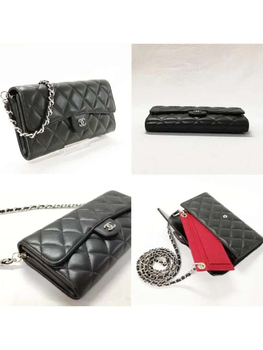 Chanel Lambskin Quilted Wallet Black Silver